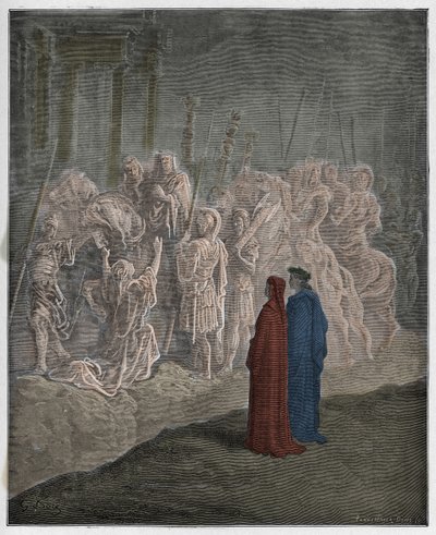 Purgatorio, Canto 10: The marble sculptures portraying pride (illustration from The Divine Comedy) by Gustave after Dore